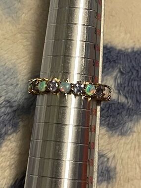 9ct Gold Opal & Amethyst Full Eternity Ring size 8